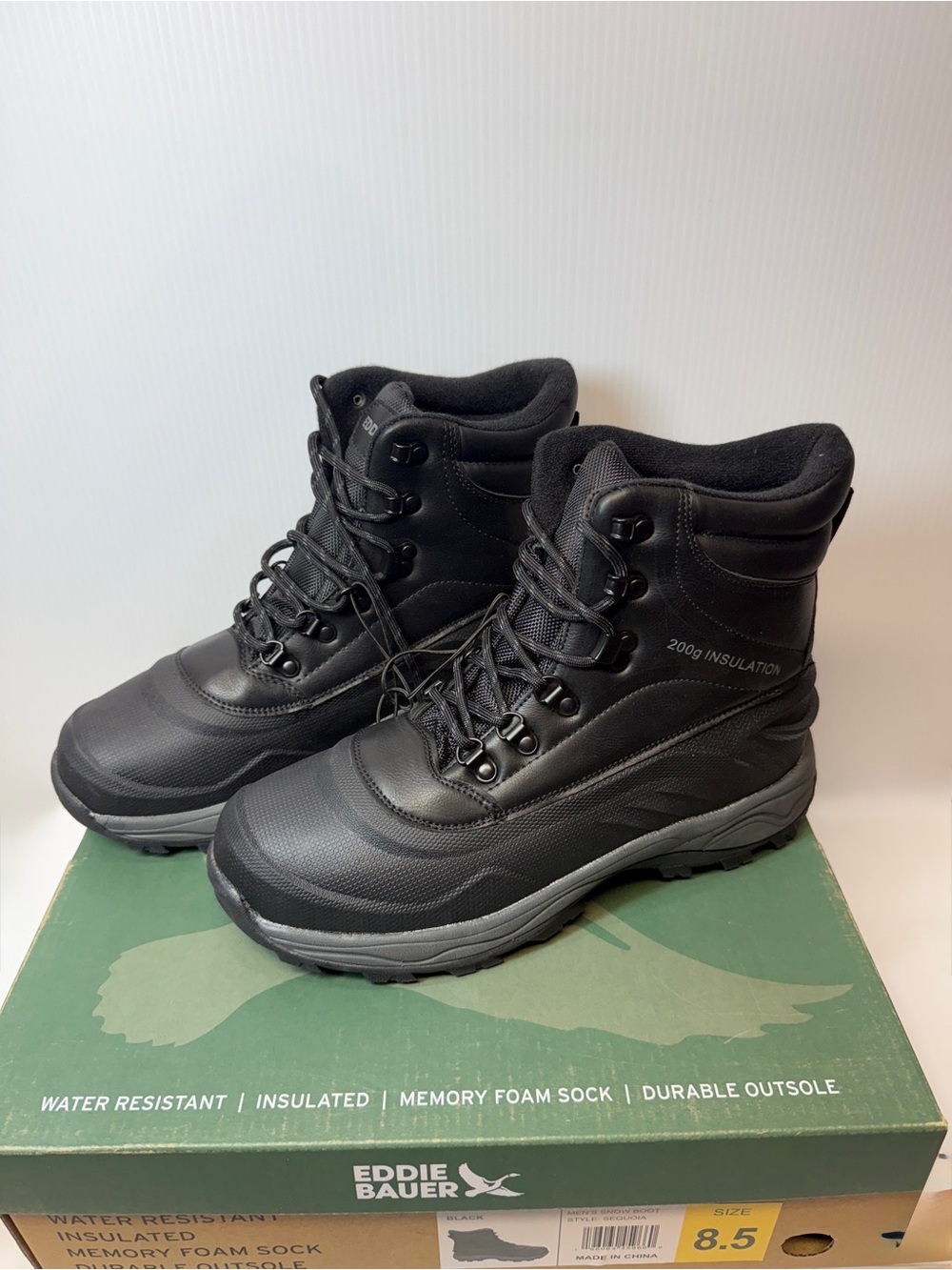 Eddie Bauer Sequoia Men’s Snow Boots Black Insulated Water Resistant Size 8.5 NI